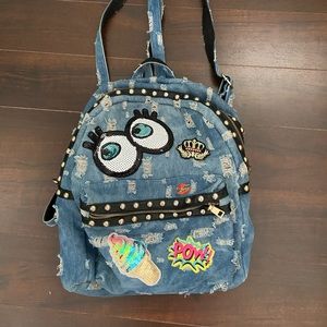 patch work denim backpack